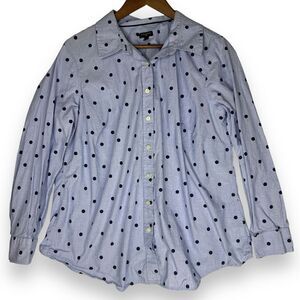 Talbots Plus Size Polka Dot Button‎ Up Shirt Light Blue Cotton Long Sleeve 1X
